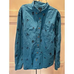 Prana Broderick Long Sleeve Button Up Shirt Teal Blue Men’s Sz L